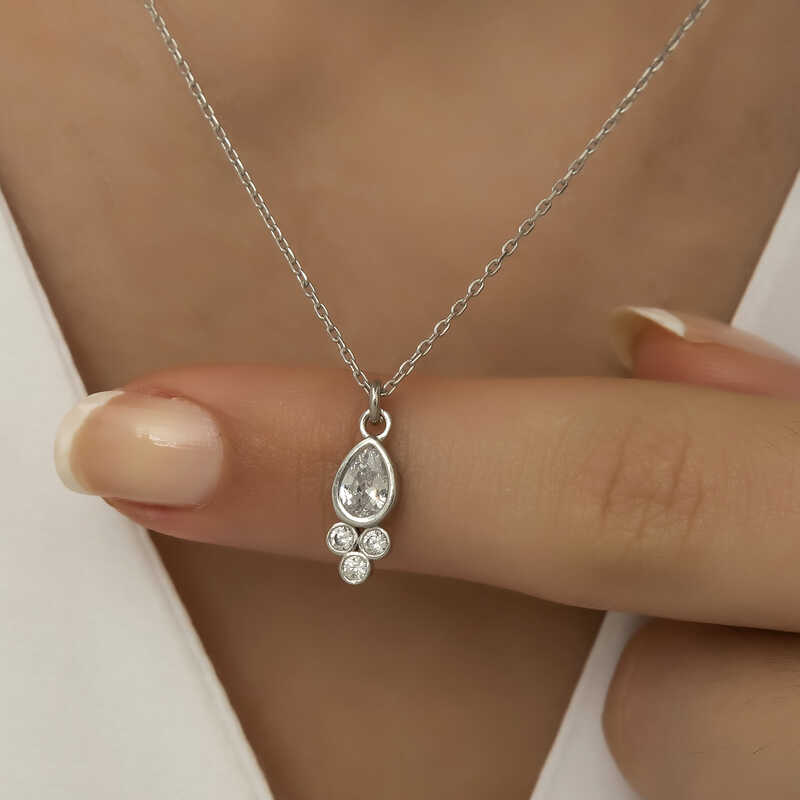 Silver Dew Drop Solitaire Women’s Necklace