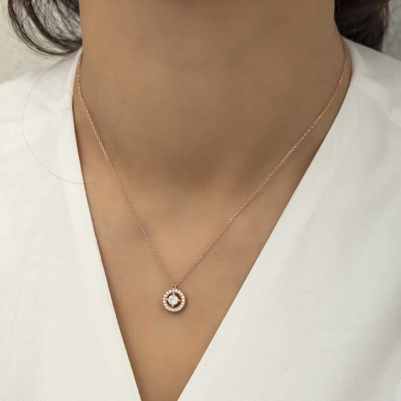 Silver Rose Minimal Round Solitaire Women’s Necklace