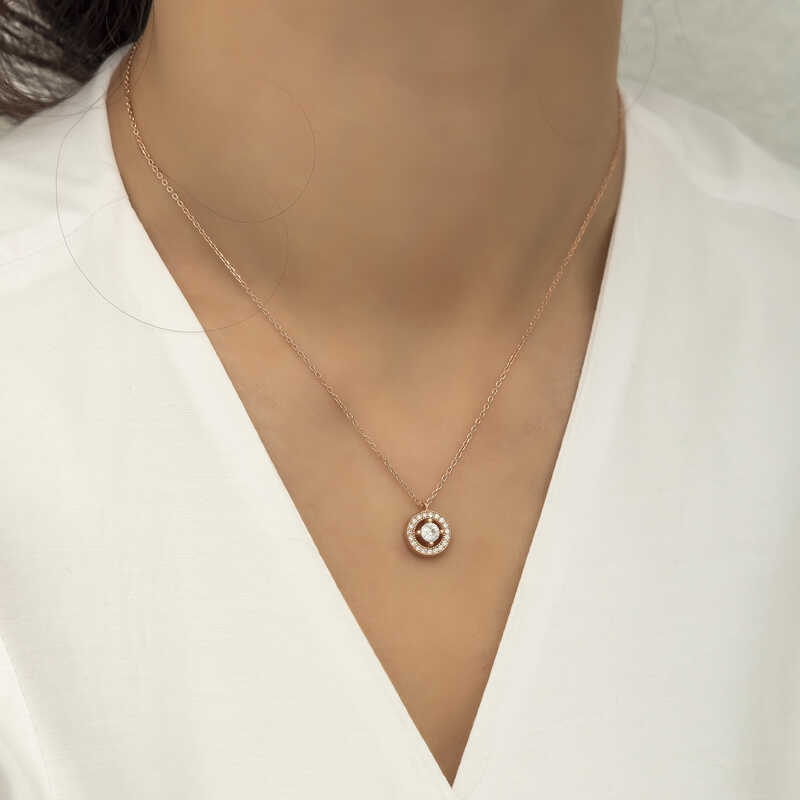 Silver Rose Minimal Round Solitaire Women’s Necklace