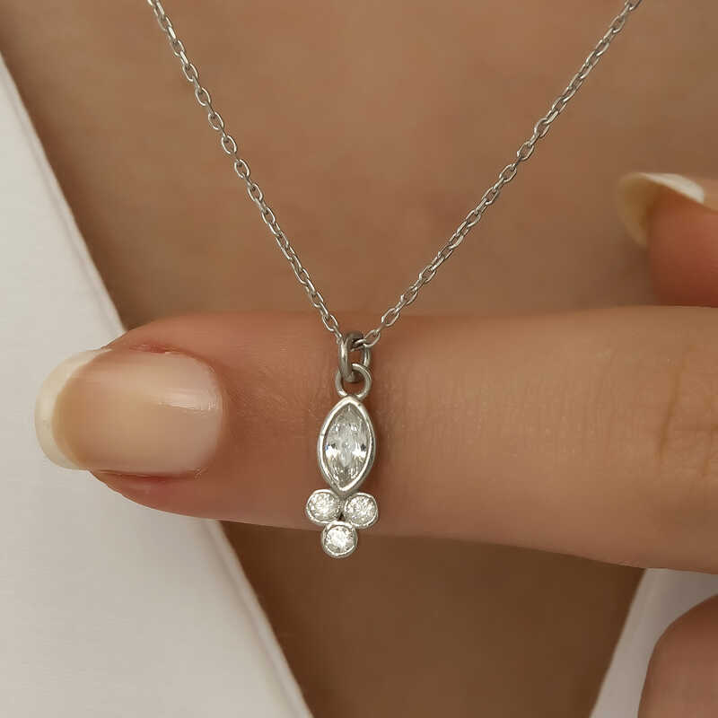 Silver Dew Drop Shuttle Solitaire Women’s Necklace