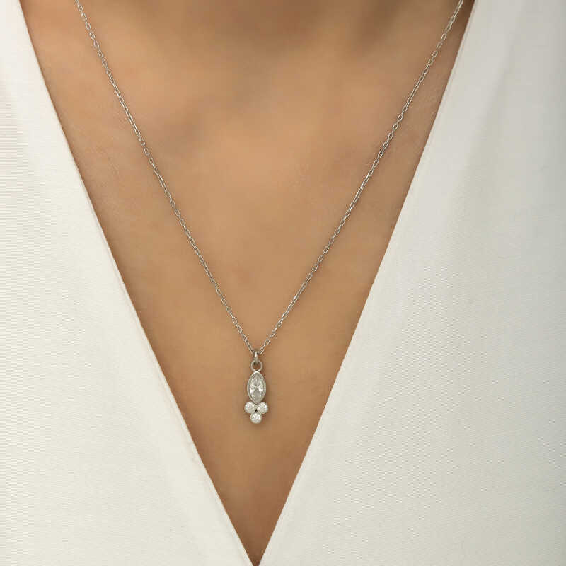 Silver Dew Drop Shuttle Solitaire Women’s Necklace