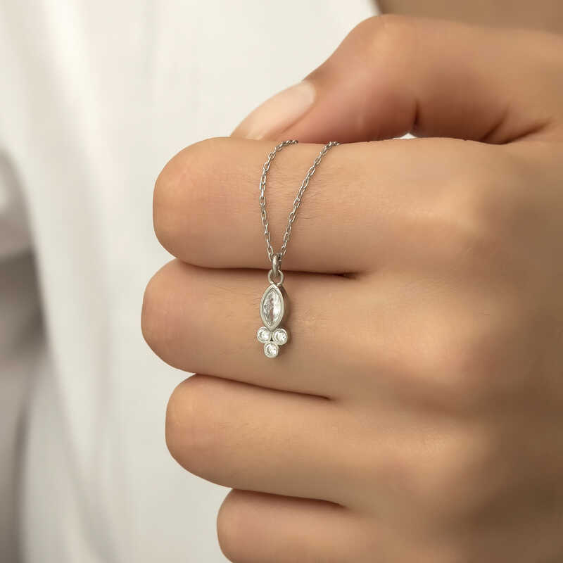 Silver Dew Drop Shuttle Solitaire Women’s Necklace