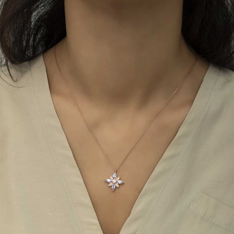 Silver Lilac Stone Hope Flower Necklace