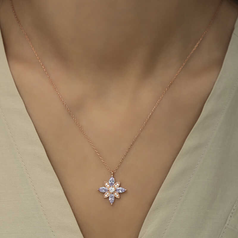 Silver Lilac Stone Hope Flower Necklace