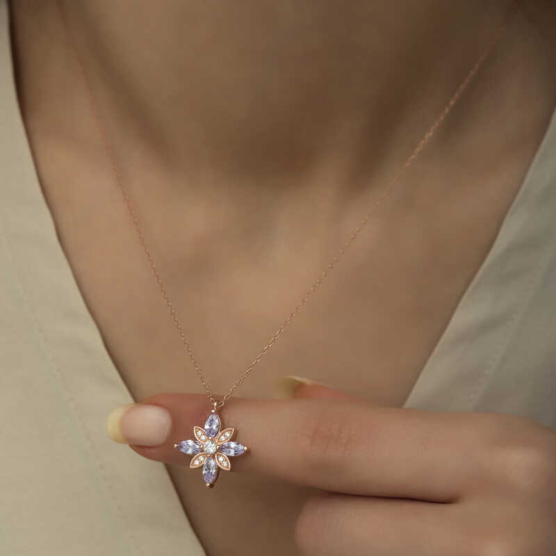 Silver Lilac Stone Hope Flower Necklace