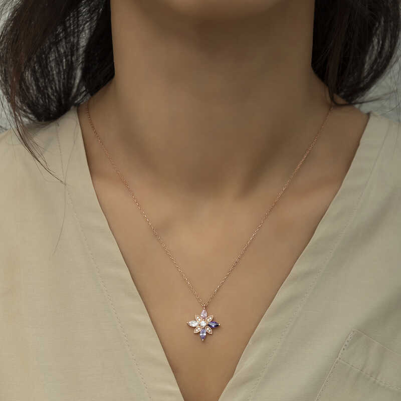 Silver Rose Mix Stone Hope Flower Necklace