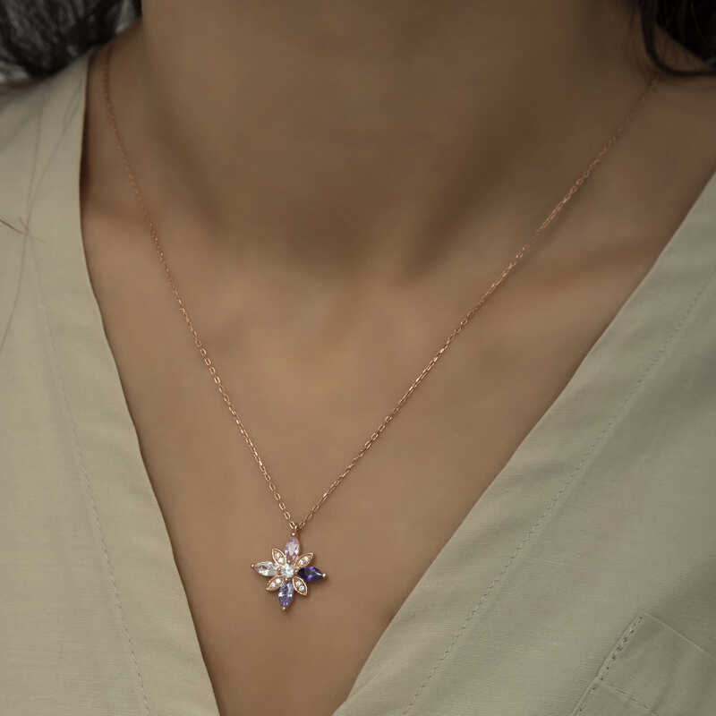 Silver Rose Mix Stone Hope Flower Necklace