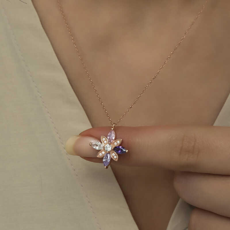 Silver Rose Mix Stone Hope Flower Necklace