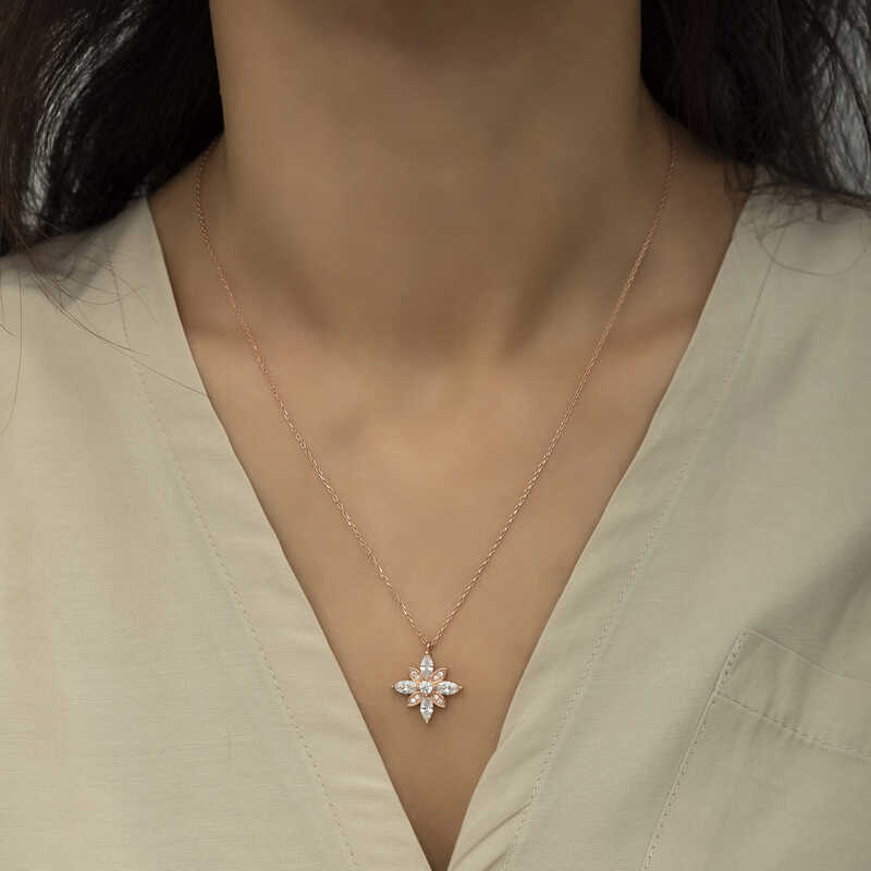 Silver Rose White Hope Flower Necklace