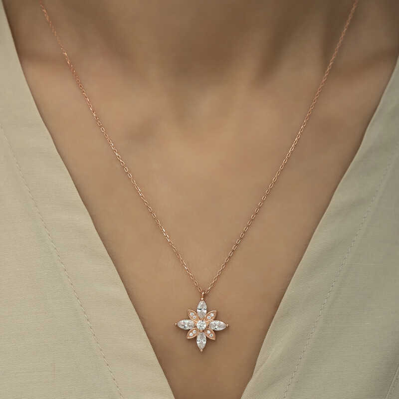 Silver Rose White Hope Flower Necklace