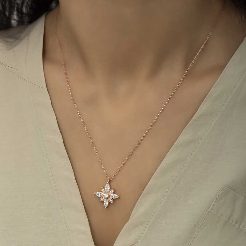 Silver Rose White Hope Flower Necklace