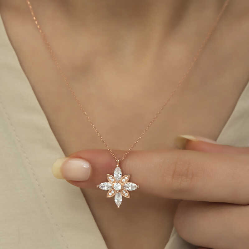 Silver Rose White Hope Flower Necklace