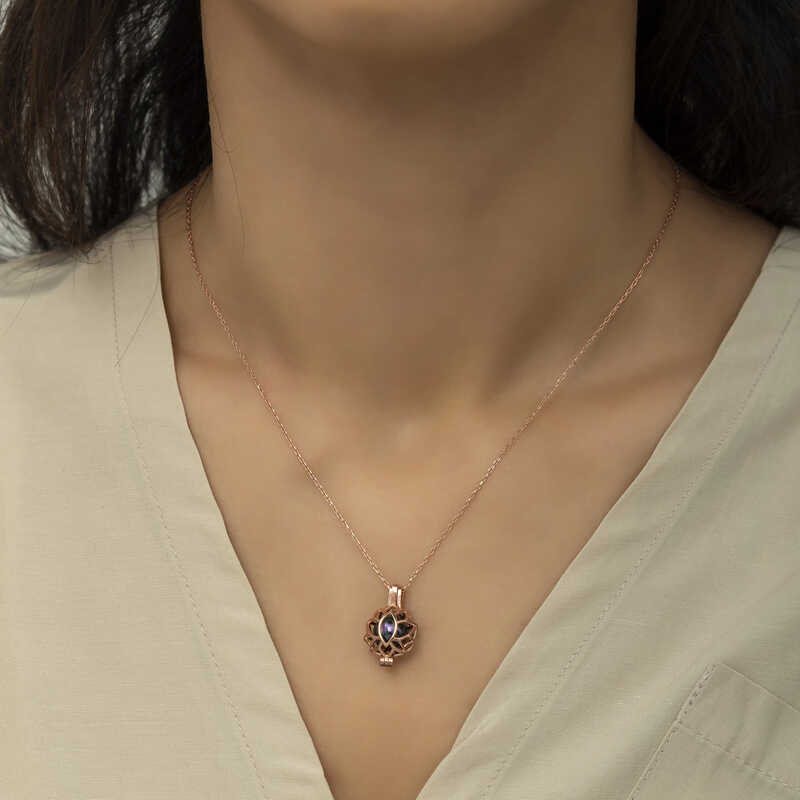 Silver Rose Caged Lotus Women’s Necklace