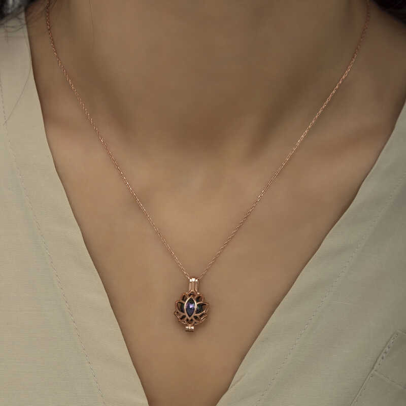 Silver Rose Caged Lotus Women’s Necklace