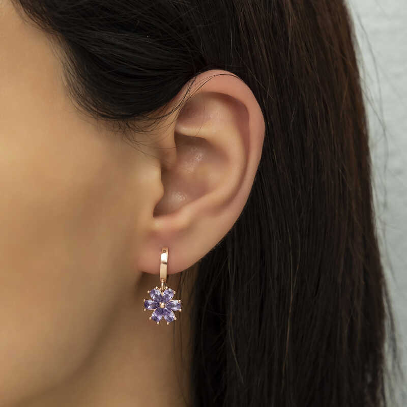 Silver Purple Flower Women’s Earrings