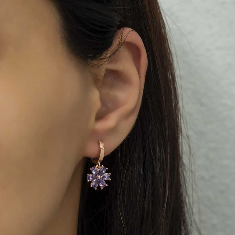 Silver Purple Flower Women’s Earrings
