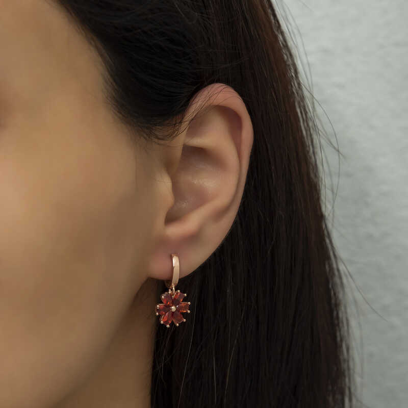 Silver Red Flower Women’s Earrings