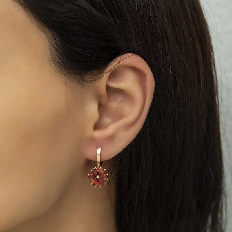 Silver Red Flower Women’s Earrings
