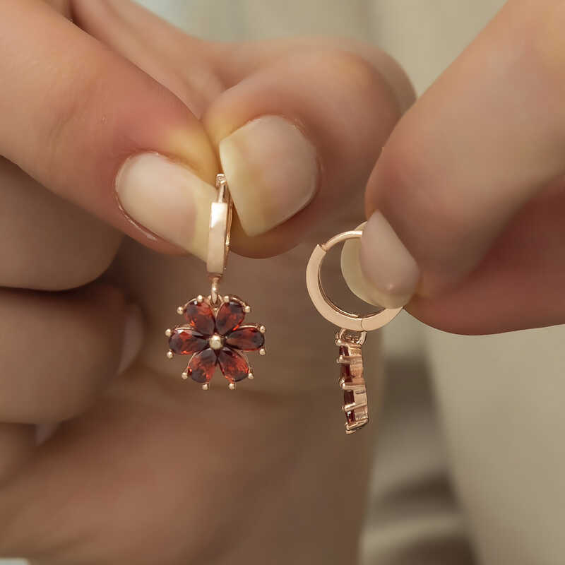 Silver Red Flower Women’s Earrings