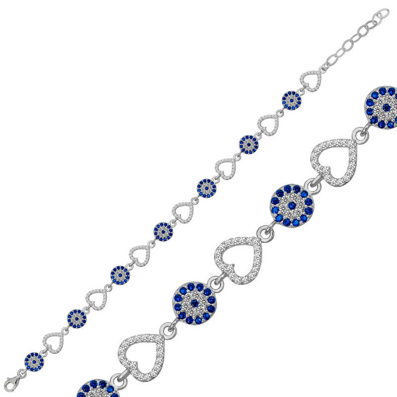 Silver Heart Evil Eye Women’s Bracelet
