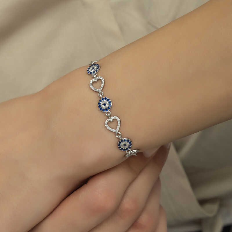 Silver Heart Evil Eye Women’s Bracelet
