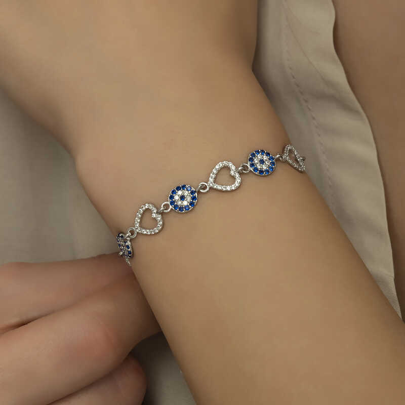 Silver Heart Evil Eye Women’s Bracelet
