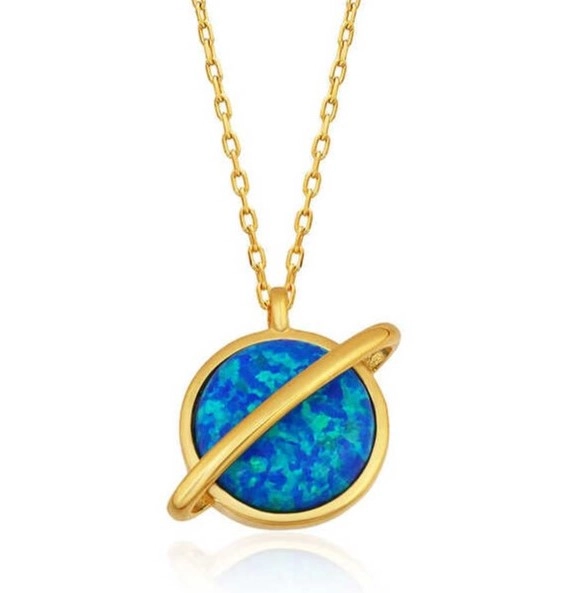 Silver Gold Opal Stone Planet Women’s Necklace