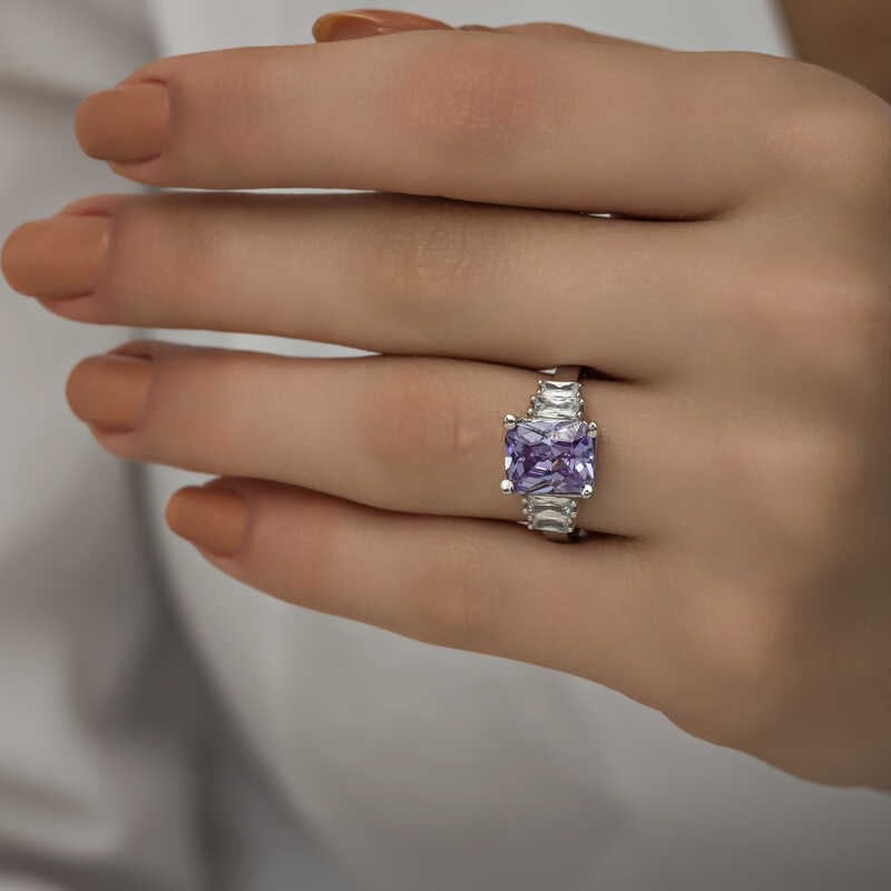Silver Lilac Baguette Stone Women’s Ring