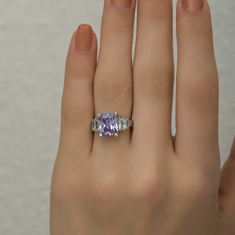 Silver Lilac Baguette Stone Women’s Ring