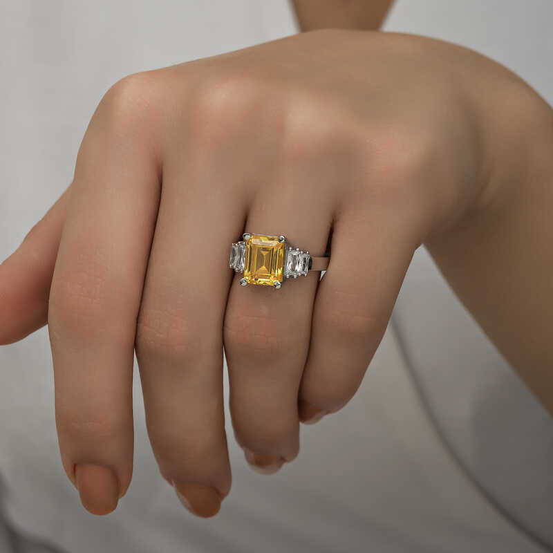 Silver Yellow Baguette Stone Women’s Ring