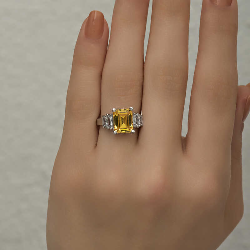 Silver Yellow Baguette Stone Women’s Ring