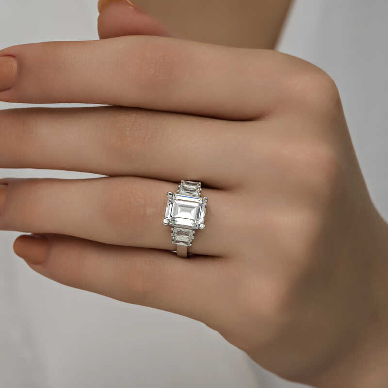 Silver White Baguette Stone Women’s Ring