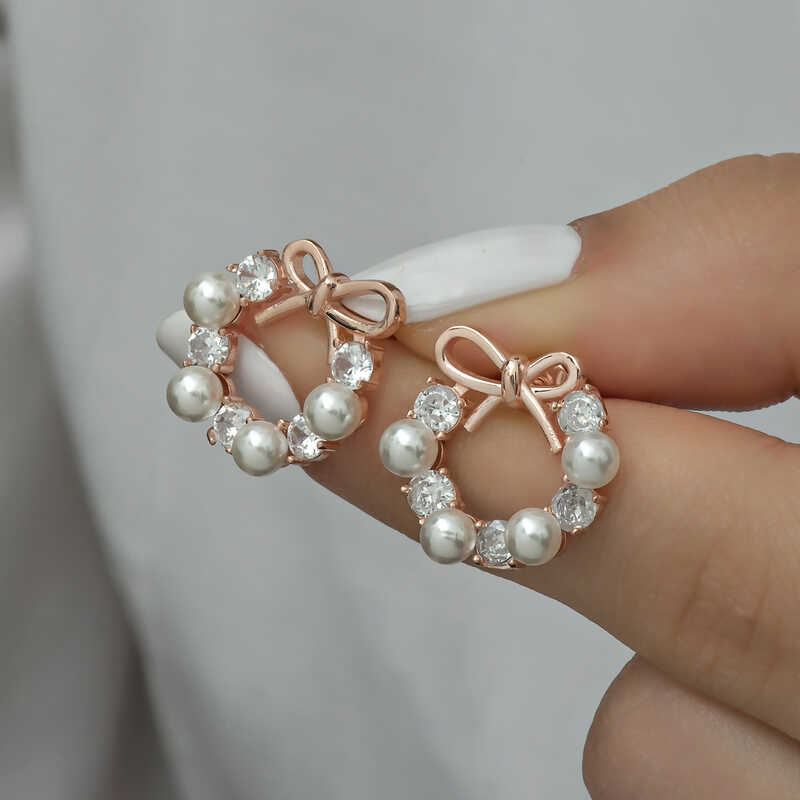 Silver Pearl Ribbon Stud Women’s Earrings