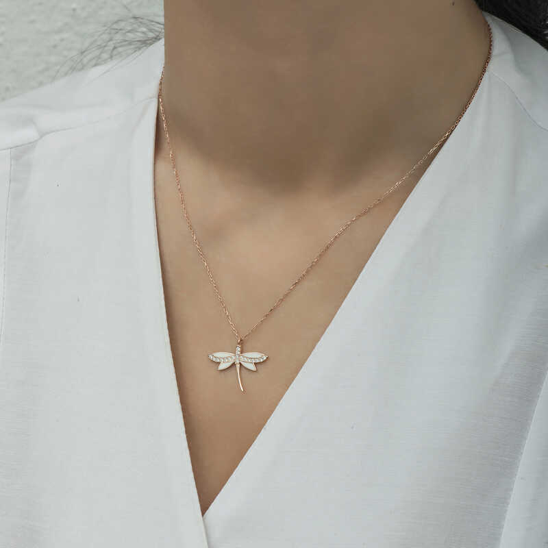 Silver Rose Dragonfly Women’s Necklace