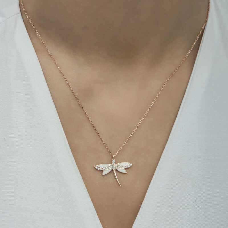 Silver Rose Dragonfly Women’s Necklace