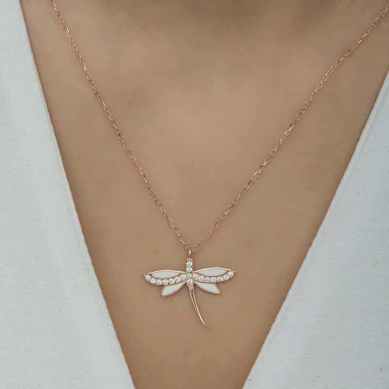 Silver Rose Dragonfly Women’s Necklace