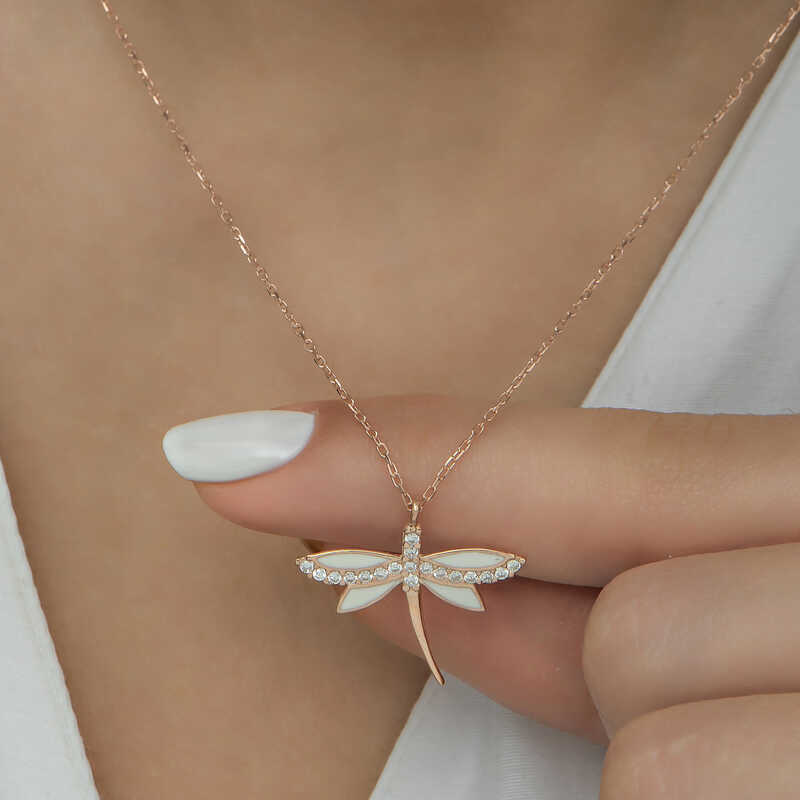 Silver Rose Dragonfly Women’s Necklace