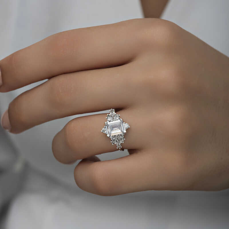 Silver White Baguette Stone Women’s Ring