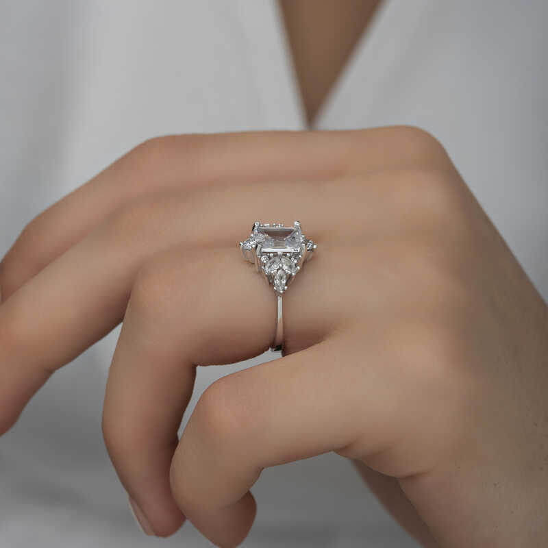 Silver White Baguette Stone Women’s Ring