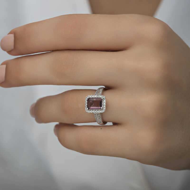 Silver Purple Baguette Stone Women’s Ring