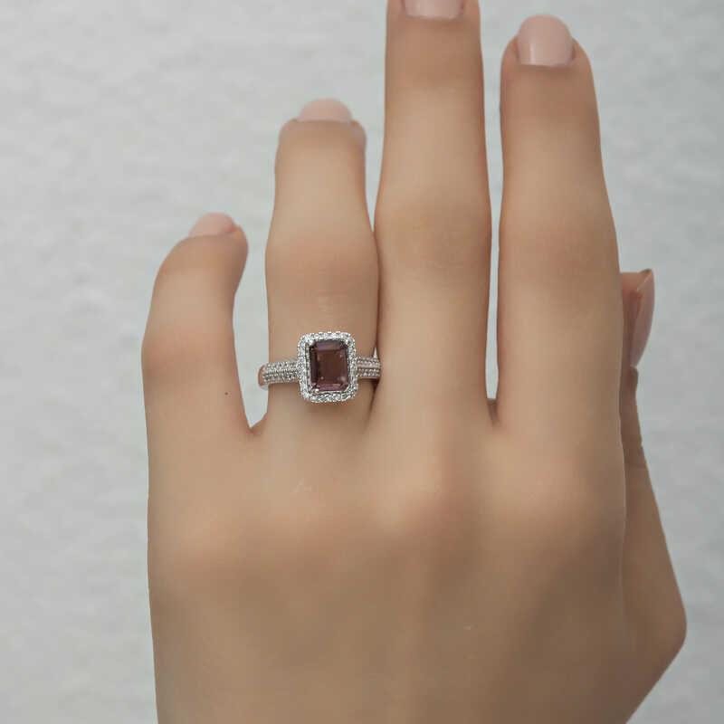 Silver Purple Baguette Stone Women’s Ring