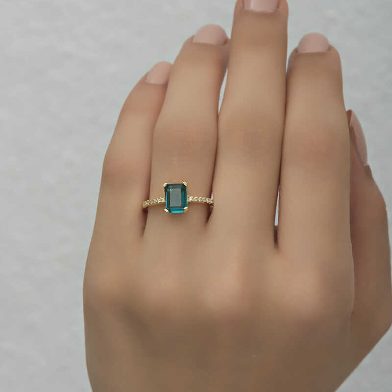 Silver Gold Green Baguette Stone Women’s Ring