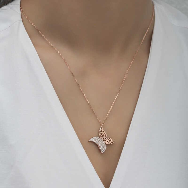 Silver Rose Butterfly Women’s Necklace