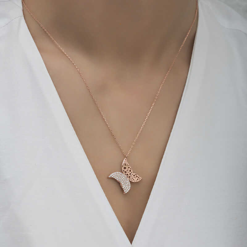 Silver Rose Butterfly Women’s Necklace