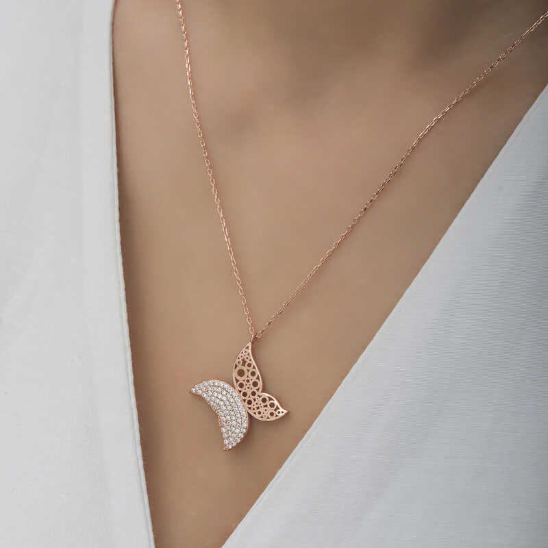 Silver Rose Butterfly Women’s Necklace