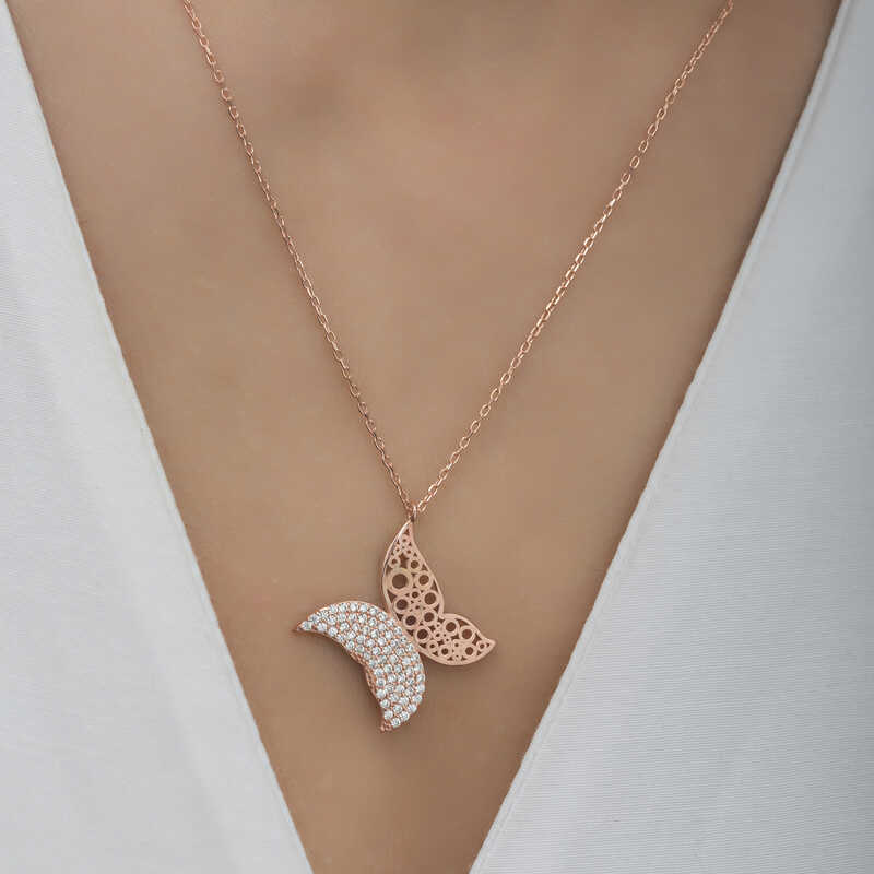 Silver Rose Butterfly Women’s Necklace