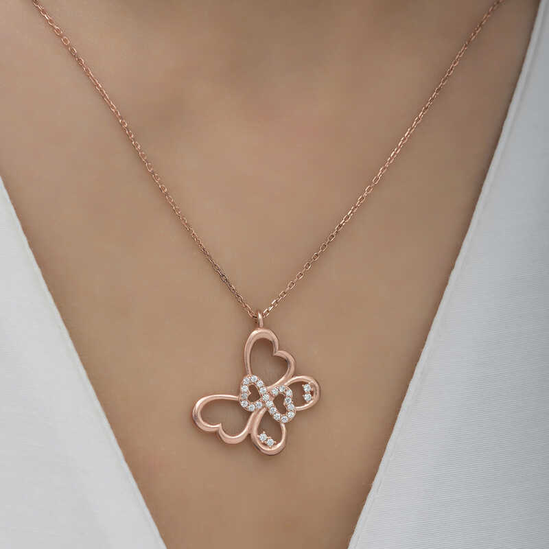 Silver Rose Infinity Butterfly Women’s Necklace
