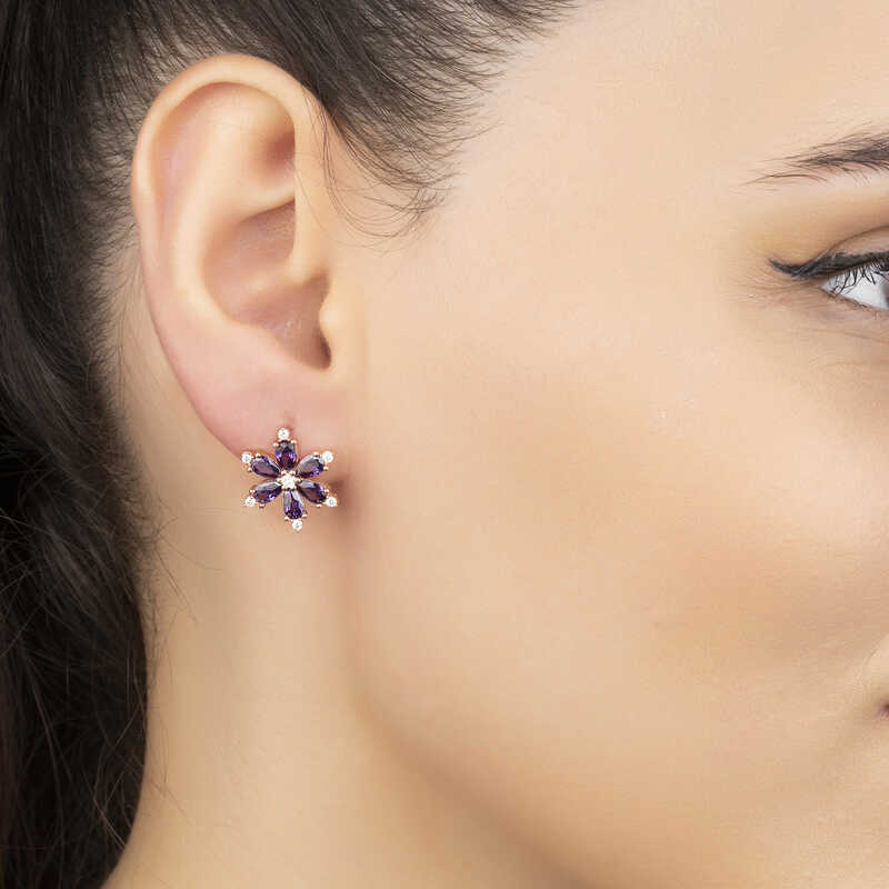 Silver Purple Lotus Flower Women’s Earrings