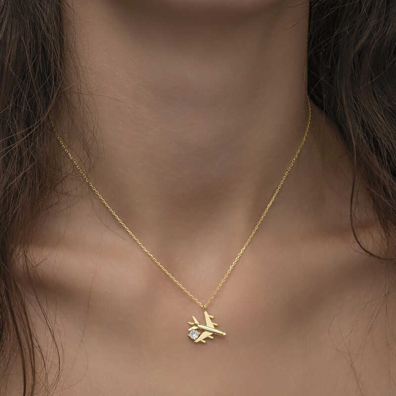 Silver Gold Single Stone Airplane Women’s Necklace