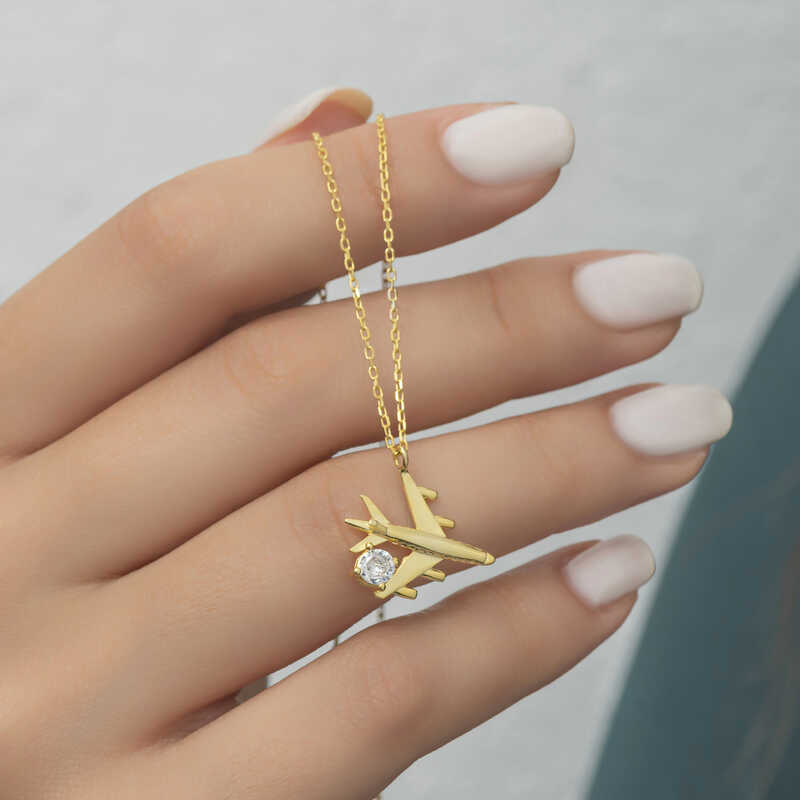 Silver Gold Single Stone Airplane Women’s Necklace